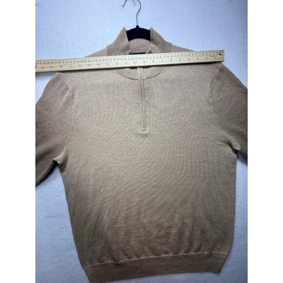 Saks Fifth Avenue Men's Camel Tan Beige Wool Blend 1/4 Zip Pullover Sweater Sz L - Picture 7 of 10